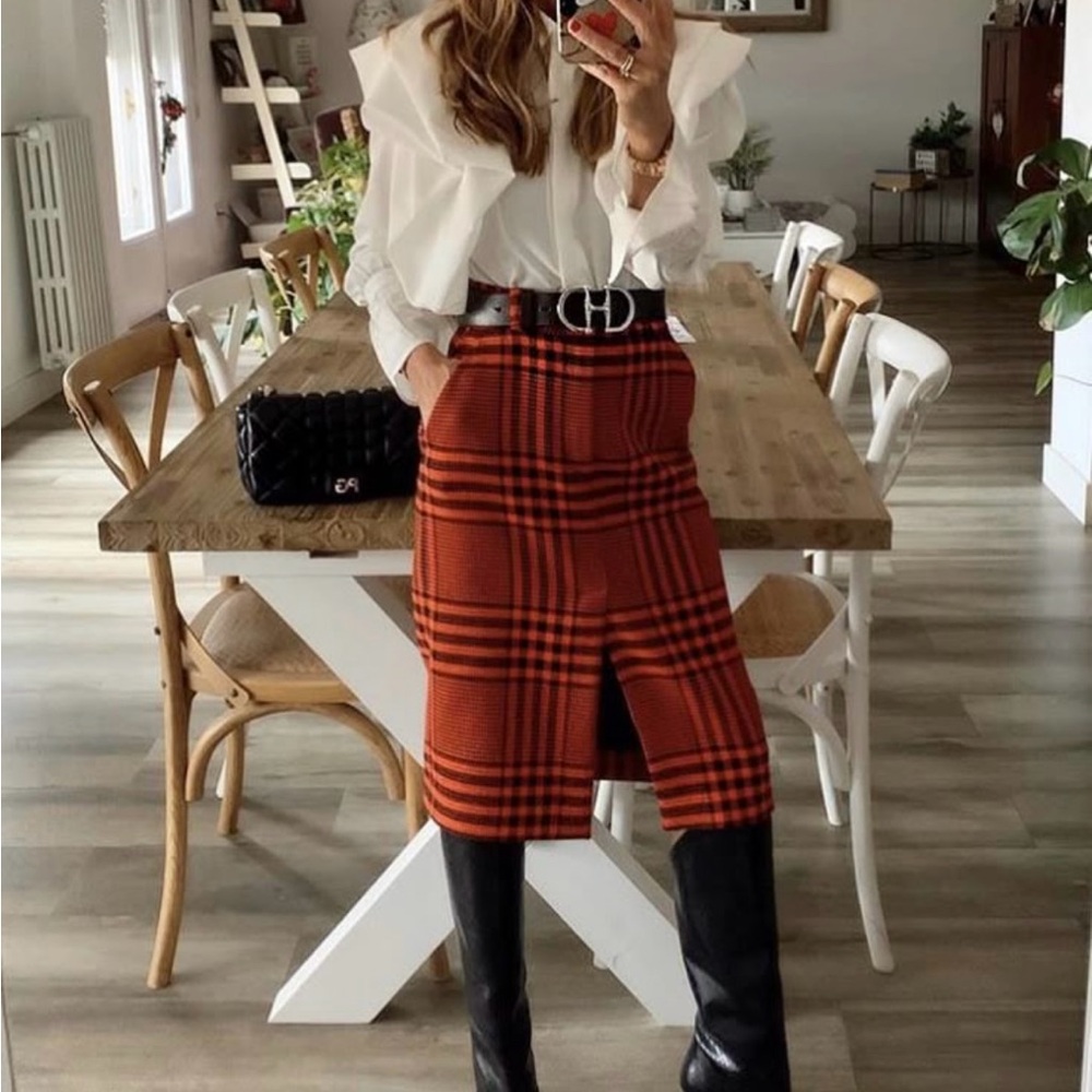 Zara Plaid Orange Skirt